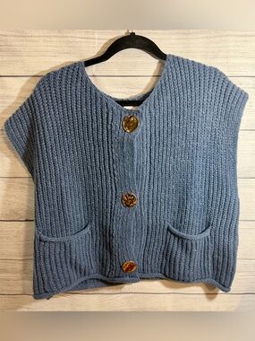 So Me Dusty Blue Chunky Knit Cardigan with Gold-Tone Buttons